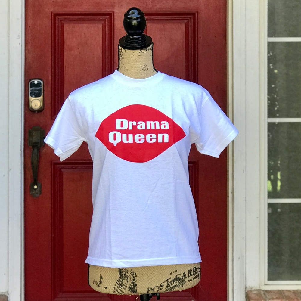 New women white tshirt with red print. Drama Queen